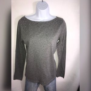 Gray long sleeve Loft top with beaded detail.
